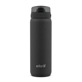 Ello Cooper Vacuum Insulated Stainless Steel Water Bottle Silicone Straw, 22 oz, Black