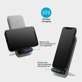 XLayer Wireless Stand Desktop Charger 10W, Induktions Ladegerät, kabelloses Schnellladegerät, Qi Ladestation für den Schreibtisch, Stoffbezug, Light Grey