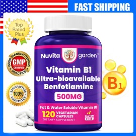 NuvitaGarden Vitamin B1 500mg with Benfotiamine, 120 Capsules – 2 in 1 Enhanced Formula