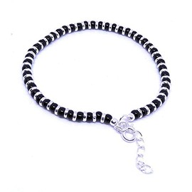 DHRUVS COLLECTION Exclusive 925 Pure Silver Nazariya Black Crystals Bracelet for Boys, Girls & Women - 6.25 Inches
