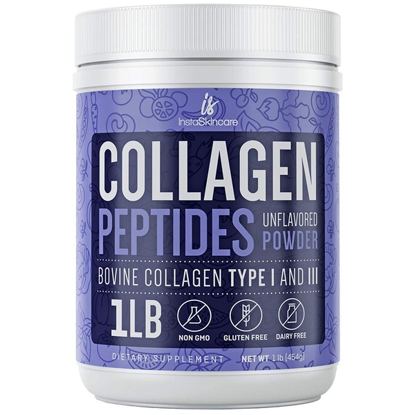 Collagen Peptides Powder for Women Hydrolyzed Collagen Protein Powder Types I and III Non-GMO Grass-Fed Gluten-Free Kosher and Pareve Unflavored Easy to Mix Drink Healthy Hair Skin Joints Nails 1Lb