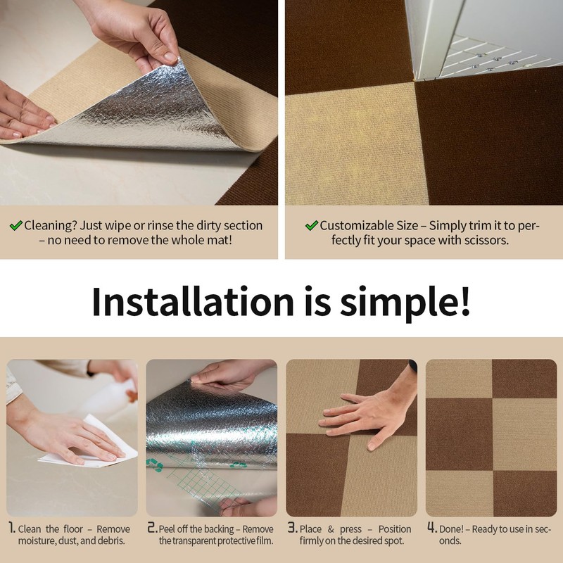 AKIVIDA 12Pcs Carpet Squares 24”x 24” Carpet Tiles Peel and