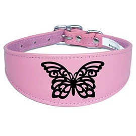 Dog Collar Leather Greyhound Collar Whippet Collar Padded Backing Laser Engraved D14 (10-12 inch (25cm-30cm), Pink)