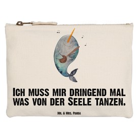 Mr. & Mrs. Panda S Make-Up Bag Narwal Guitar, White, Hand drawn