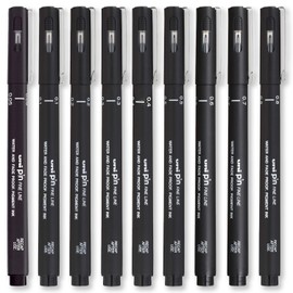 uni-ball PIN Fineliners | Black Fine Tipped Writing Pens | Water & Fade Resistant Ink | Ideal for Sketching, Scrapbooking, Outlining, Art, Technical Drawing | In Gift Box (Pack of 9, Mixed)