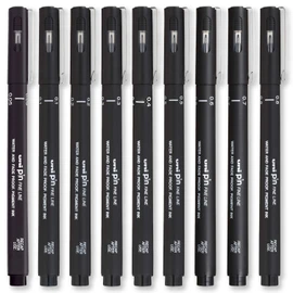 uni-ball PIN Fineliners | Black Fine Tipped Writing Pens | Water & Fade Resistant Ink | Ideal for Sketching, Scrapbooking, Outlining, Art, Technical Drawing | In Gift Box (Pack of 9, Mixed)