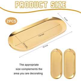 2PACK Gold Decorative Tray,Oval Stainless Steel Trays, Decorative Tray for Jewelry Dish Cosmetics Organizer Bathroom Clutter Serving Platter