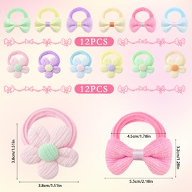 24Pcs Soft Hair Bobbles for Baby Girls - Bow & Flower Hair Ties, Kids Hair Bands