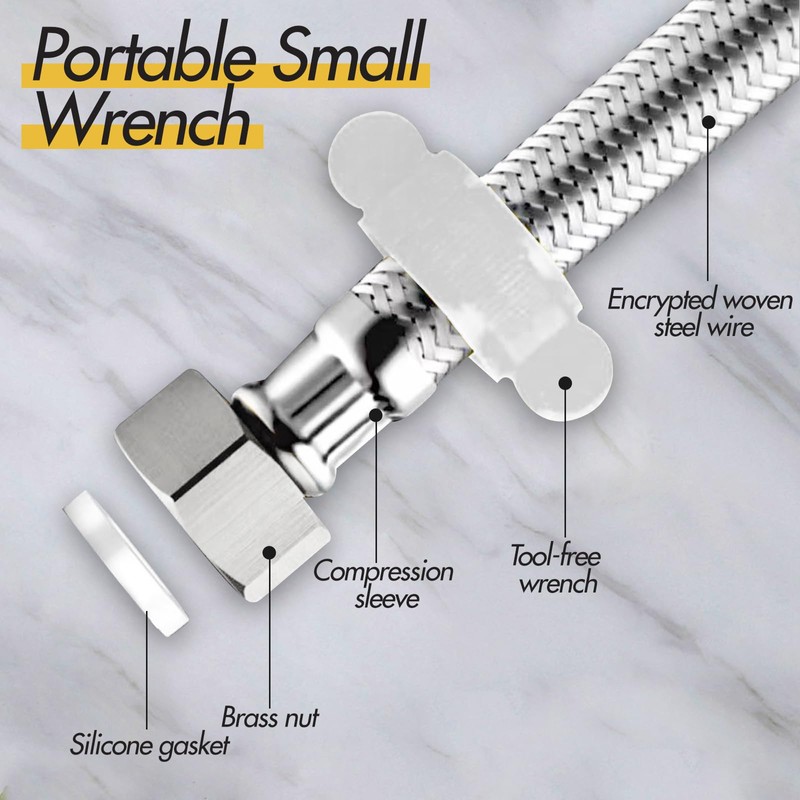 2Pcs Stainless Steel Flexi Pipes, with 2 Plastic Knobs Flexible