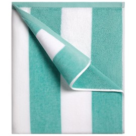 cabanana Large Oversized Beach Towel - 35 x 70 Inch Cotton Pool Towel, Turquoise Striped Soft Cabana Swim Towel