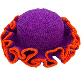 Hshsclth Boho Chic Crochet Hat Solid-Color Handmade Knit Bucket Hat with Colorful Ruffles Winter Knitted Fisherman Hat (US, Alpha, One Size, Purple Orange)
