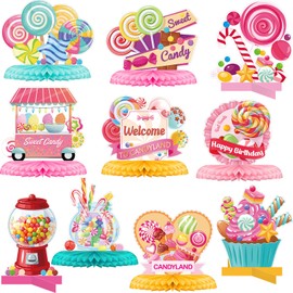10 Pieces Candyland Party Decorations Candyland Table Centerpieces Candyland Table Decorations Candyland Honeycomb Centerpieces Candyland Decorations for Birthday Baby Shower Sweet Shop Party Supplies