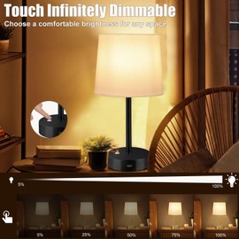 GOAWEUAO Rechargeable Table Lamp, 5000mAh Cordless Battery Operated Lamp, Stepless Dimming 2700K Warm White, Wireless Nightstand Lamp for Bedroom, Living Room, Dining Table, Counter, Desk