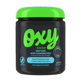 Oxy Deep Pore Acne Facial Cleansing Pads, Maximum Strength 2% Salicylic Acid Stubborn Acne Treatment, Fights Breakouts, Exfoliates, Unclogs Pores, Treats Blackheads, Dermatologist Recommended, 90 Pads