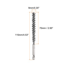 HARFINGTON 6Pcs 304 Stainless Steel Bore Brush 9mm Dia 4.5" Long Cleaning Twisted Wire Brush with Handle 1/4" Hex Shank for Tubes Ports Bearings, Silver