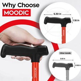 MOODIC Walking Cane for Women, Extended Grip; Solid Base; Foldable; Adjustable Heights; Lightweight; Free Standing; Portable Canes for Men for Stability (Red)