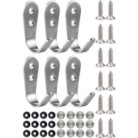Wall Hooks, Hotel Specifications, Stylish, Stainless Steel Screws, Wall Hook, Load Capacity 33.1 lbs (15 kg), Hardware, Wall Hanging, Kitchen, Clothes Rack, Wall Hanger (Set of 6)