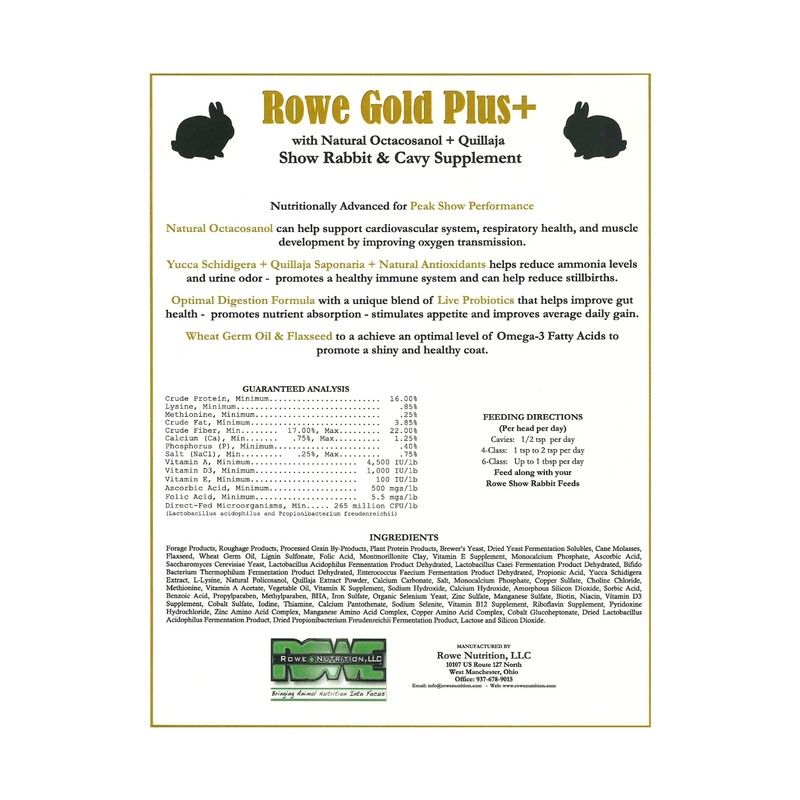 Rowe Gold Plus+ Rabbit & Cavy Supplement (12LB)