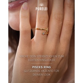 Purelei® Star Sign Ring, Waterproof Women's Ring Made of Durable Stainless Steel, Adjustable Rings from Size 50 to 60, Fashion Jewellery for Your Individual Look, Gemstone