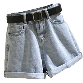LY VAREY LIN Denim Shorts, Thin, Stretch Shorts, Showpan, Beautiful Legs, High Cut, Removable Belt, Sewn Cuff, Wide Leg Denim Jean Shorts, 608