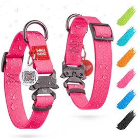 WAUDOG Waterproof Dog Collar - Adjustable Dog Collar for Large Dogs, Small and Medium Dogs - Heavy Duty Collars with Durable Metal Clasp and QR Tag Boy & Girl Collars
