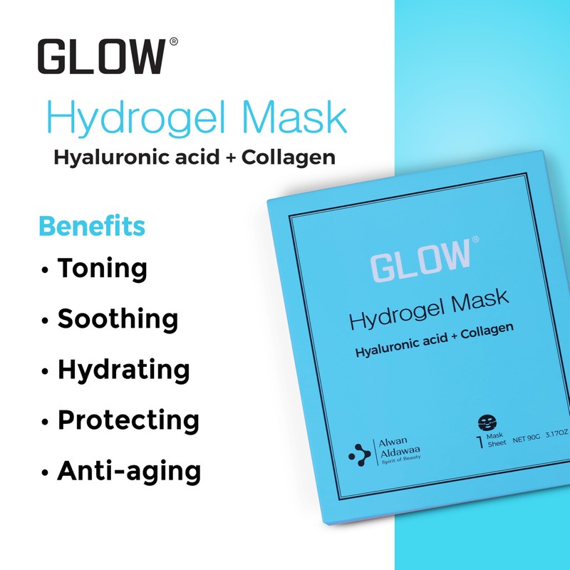 GLOW Hydrogel Face Mask, Hyaluronic Acid and Collagen, Hydrating and