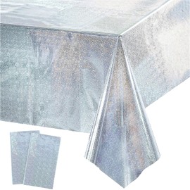 GREATRIL Party Table Cover Disposable Silver Table Cloths for Birthday Graduation Ceremony Party Decorations Rectangle Tablecover 54'' x 108'' - 2 Packs