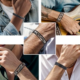MILAKOO Pack of 5 Braided Leather Bracelets with Engraving for Men Women Cuff Bracelet Adjustable, Suitable for: