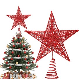 Christmas Tree Star Topper, Christmas Tree Star, Christmas Decoration Tree Topper, Metal Christmas Tree Topper, for Christmas Tree Topper Decoration, 20 cm, Red