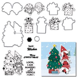 Christmas Cutting Dies with Clear Stamps Christmas Tree Gifts Die Cuts Stamps and Dies for Card Making Words Cutting Dies with Stamps for Christmas DIY Scrapbooking Album Card Photo Craft Decoration