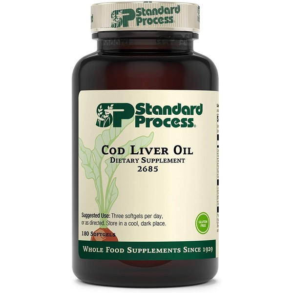 Standard Process Cod Liver Oil - EPA and DHA - Whole Food Eye Support, Skin Health, Antioxidant Supplement for Bone Health, Heart Health, Eye Health, Bone Strength, and Mood Support - 180 Softgels