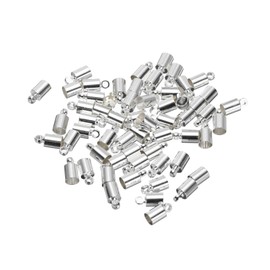 sourcing map 50Pcs Cord End Caps 9mm End Cap Barrel Beads Kumihimo 4.5mm Dia End Caps Brass for Leather Cord, Tassels, Jewelry Making, Silver