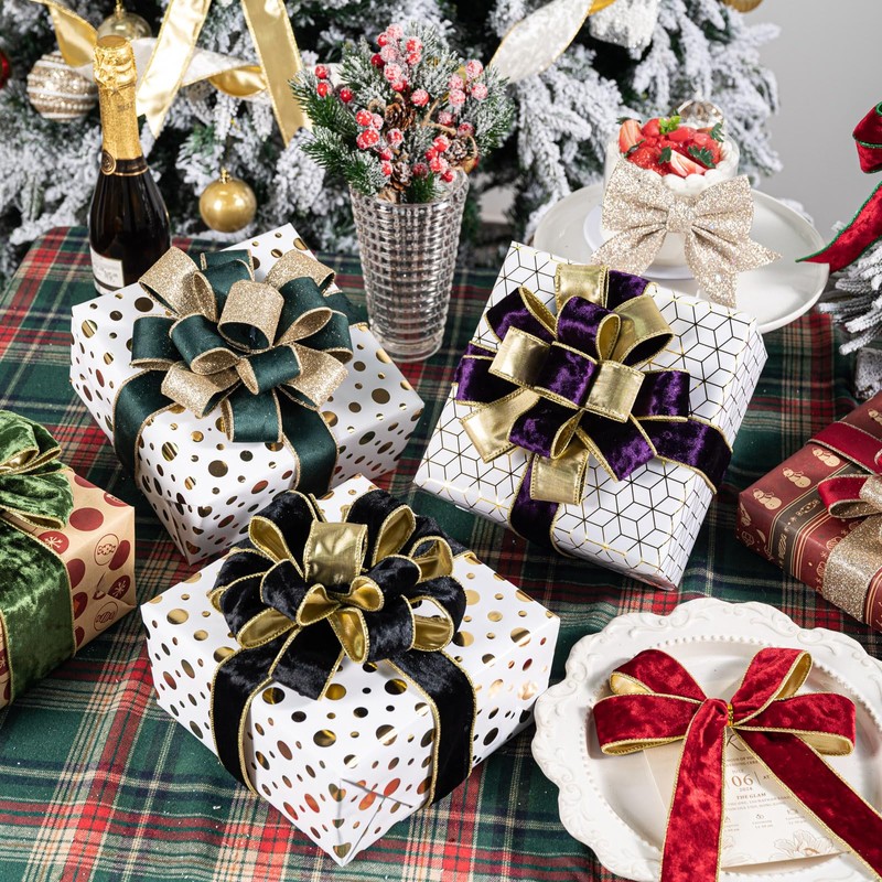 LEEQE Metallic 1-1/2 Inch White Velvet Christmas Ribbon with Silver