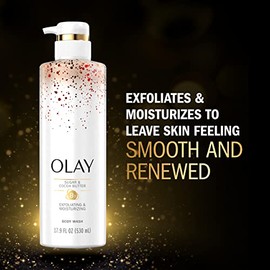 Olay Jabón corporal exfoliante e hidratante con azúcar, manteca de cacao y vitamina B3, 20 onzas líquidas (paquete de 4)