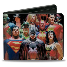 Buckle-Down Men's PU Bifold Wallet League Justice Issue #1 18-Character Cover Pose, Multicolor, 4.0" x 3.5"