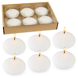 White Floating Candles, 6 Pack 3 Inch Stripe Float Candles, Large Unscented Water Candles for Cylinder Vases, Candle Centerpieces at Wedding Party Pool Holiday