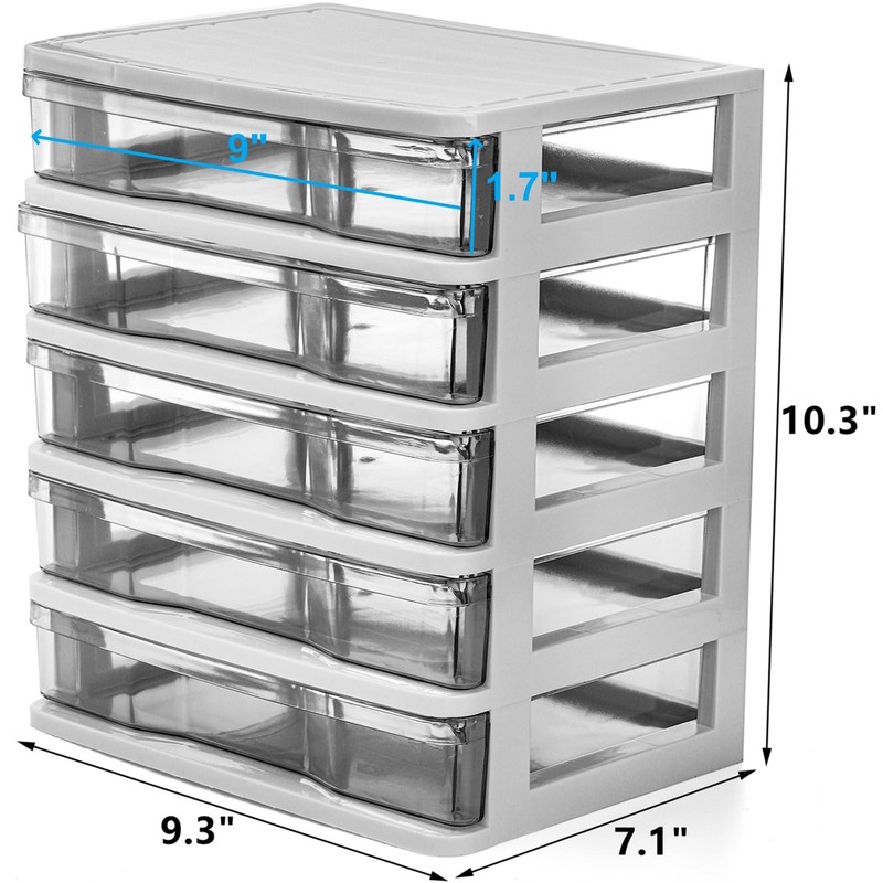 DEAYOU 5 Drawer Desktop Storage Bin Unit, Small Plastic Organizer,