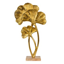 Lifestyle & More Decorative Sculpture Tropical Leaves Gold Metal on Wooden Base 21 x 39 cm