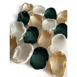 Handmade Emerald, Gold, & Ivory Flower Petals Mix Of 50 Petals.