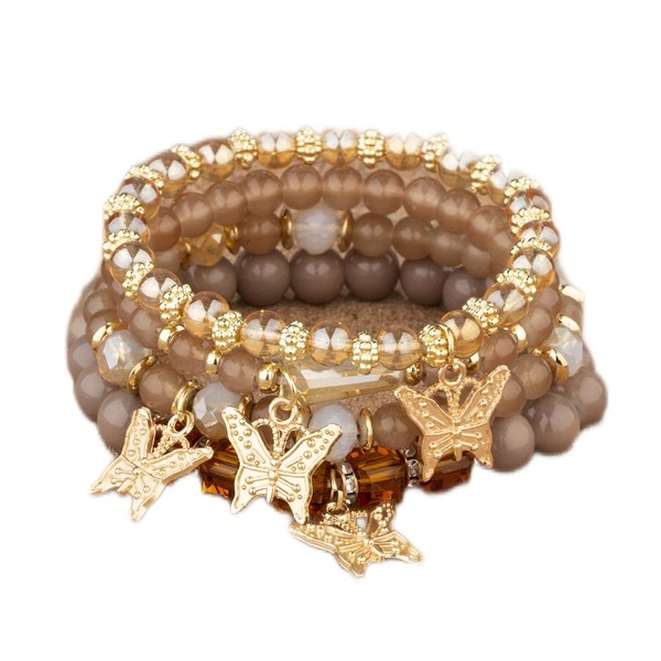4Pcs Dainty Butterfly Charm Bracelet Bohemian Gold Beaded Stackable Stretch