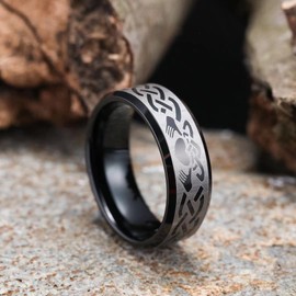 King Will Classic Men's 8mm Black Tungsten Carbide Ring Laser Irish Claddagh Engagement Polish Wedding Band 8