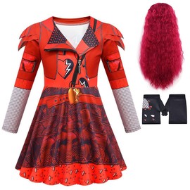 Kids Girls Princess Red Pink Bridget Blue Evie Dress + Wig +Glove Fancy Outfits Set (140, red)