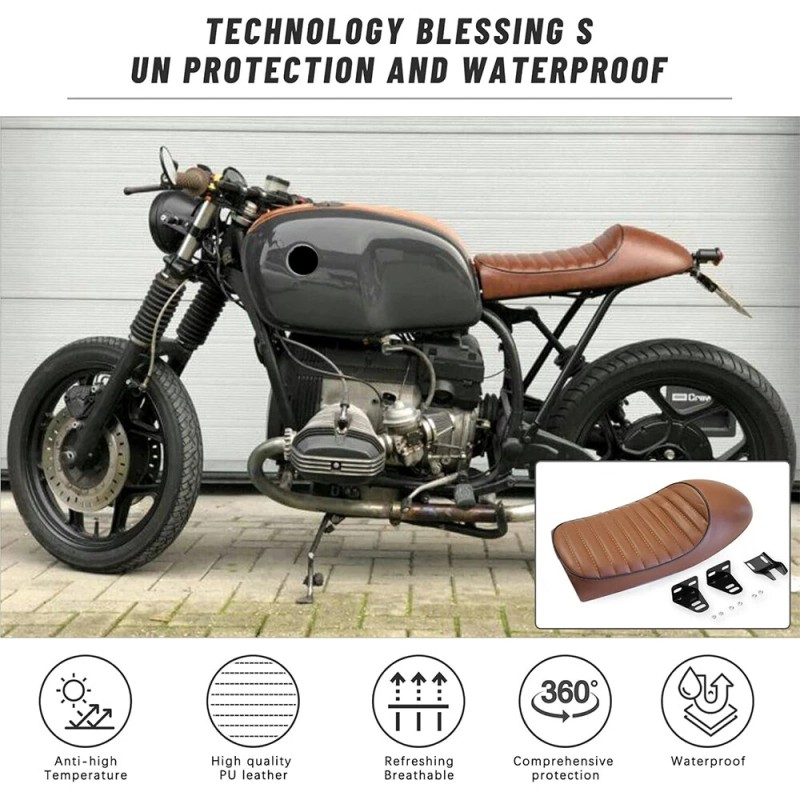 Dreamizer Motorcycle Retro Brown Cafe Racer Seat Hump Saddle For