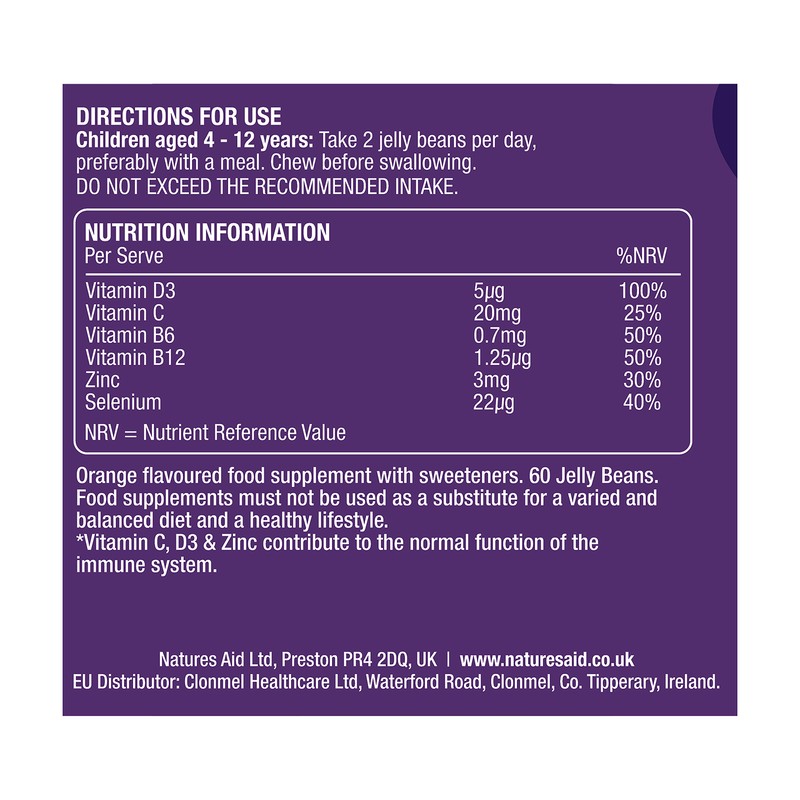 Natures Aid Mini Drops Jelly Beans Immune Orange Flavour 60