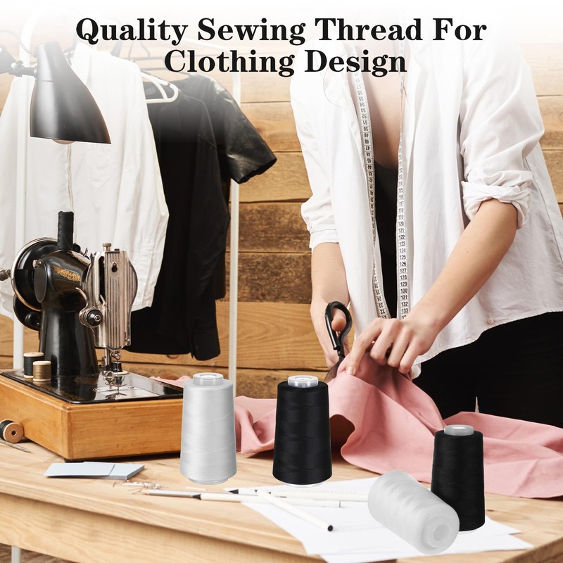 8 Pcs Black & White Sewing Thread, 40S/2 3000 Yard