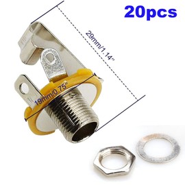 RUNCCI-YUN 6,35mm 1/4 Inch Female Guitar Input Jack,6,35mm TS Mono Panel Mount Socket,6.35mm Female Mono TS 1/4" Solder Socket(20pcs)