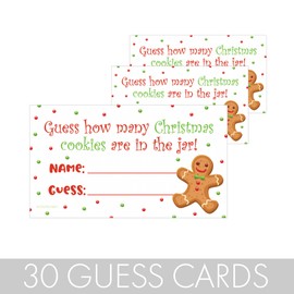 DISTINCTIVS Christmas Party Game - How Many Christmas Cookies in The Jar Party Actvitity (30 Extra Guessing Cards)