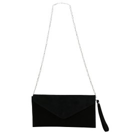 SH Leder Palma G299 Genuine Leather Clutch Shoulder Bag Small Bag Evening Bag in Suede or Metallic 31.5 x 16.5 cm, Black W.