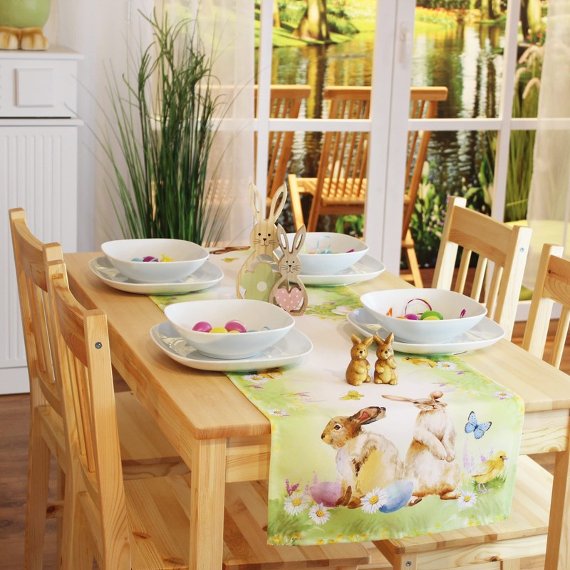 KAMACA Runner playful rabbits high-quality print motif with cute bunnies