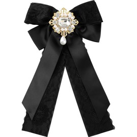 Elerevyo Women's Sweet Big Bowknot Brooch Rhinestone Big Bow Tie Clips for Shirts Ribbon Bow Brooch One Size Black